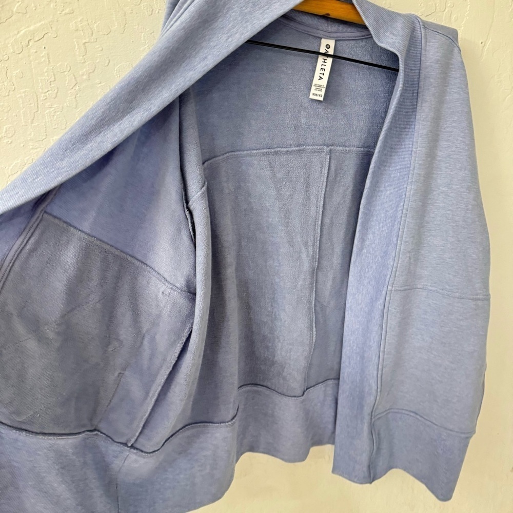 Athleta Lotus Textured Wrap Cardigan Open Front Blue Purple XXS/XS Oversized - Picture 8 of 11